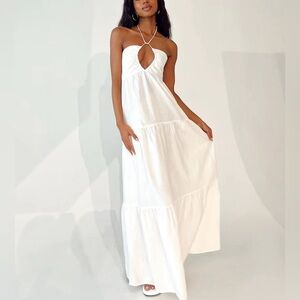 Princess Polly Lincoln White Linen Blend Maxi Dress Women’s Size 2